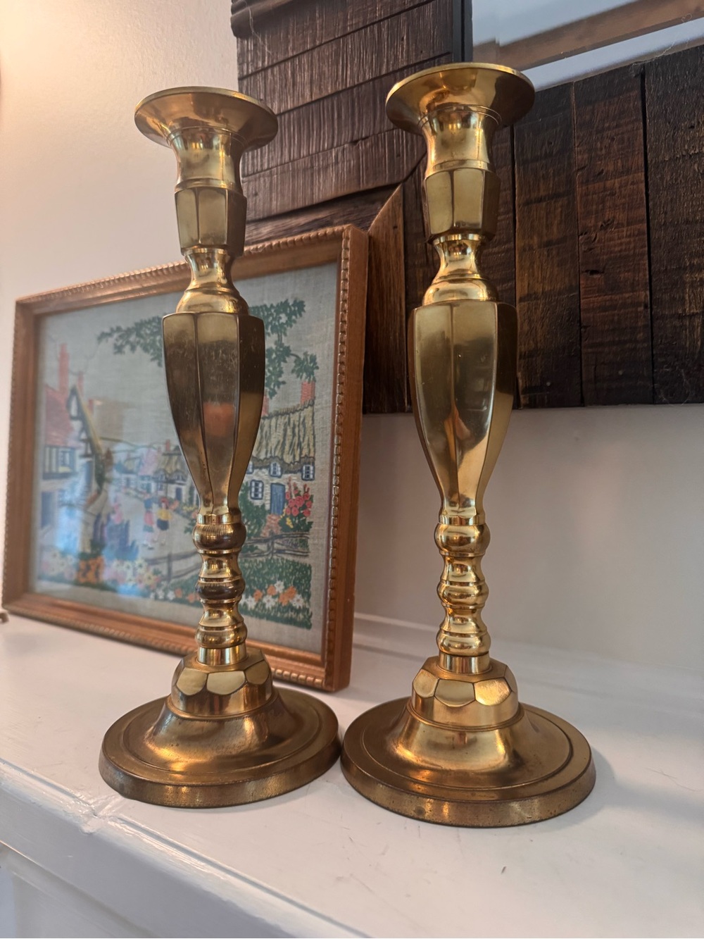 Vintage Solid Brass Candlesticks 10” Pair Tall Traditional Candle Holders